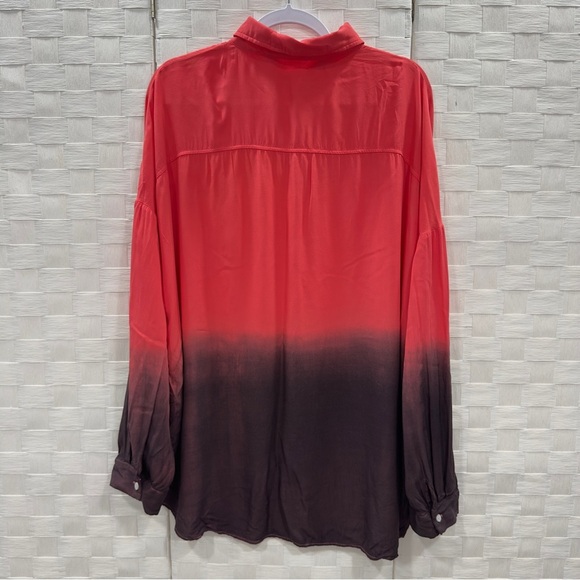 WHITE BIRCH Pink Black Ombre Button Down Roll Tab Long Sleeve Top Women's XL - Picture 2 of 8